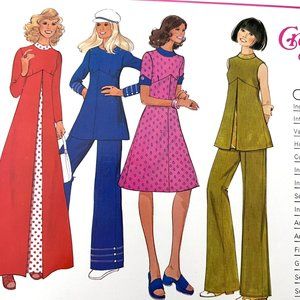 Creative Patterns B1 Pants Wide Leg No Waistband & Top Tunic w Pleat Uncut 1975